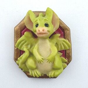 Vintage 1995 Gifts & Accents Green Dragon Brooch Pin Gold Tone Frame